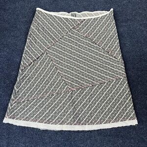 Vintage 80s Gray Striped Asymmetric Skirt Women Medium Beaded A-Line Knee Length